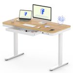 FLEXISPOT Electric Height Adjustable Standing Desk with Drawer 48 x 24 Inches Natural Desktop & Adjustable White Frame Quick Install Computer Workstation (USB Charge Ports, Memory Controller)