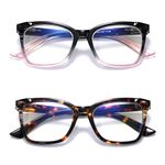 Areyeth 2 Pair Oversized Square Trendy Reading Glasses for Women, Blue Light Blocking Computer Readers with Flexible Spring Hinge(2.0X)