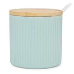 Chase Chic Ceramic Sugar Bowl, Sugar Pot with Wooden Lid and Porcelain Spoon 8.4oz/250ml in Stripe Shape, Suit for Coffee Bar, Kitchen and Home Breakfast, Matte Turquoise