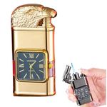 Windproof Lighter Vintage Watch Bezel Jet Flame Torch for Outdoor, Camping, Men's Gifts (golden eagle)