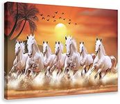 OZIBGS® Seven Lucky Running Wild Horses Wall Art Animal Posters Canvas Poster Bedroom Decor Sports Landscape Office Room Decor Gift Frame-style 08x12inch(20x30cm)