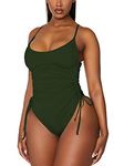 Viottiset Women's Ruched High Cut One Piece Swimsuit Tummy Control Bathing Suit Monokini, Army Green, Small