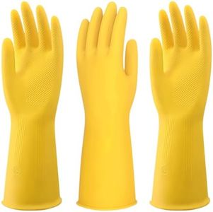 Rubber Gloves, 3 Pairs Cleaning Reusable Dishwashing Gloves, Waterproof Household Dishwashing Gloves for Kitchen, XL