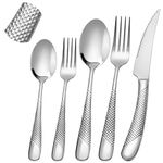 Runfly 20 Piece Hammered Silver Silverware Set, 18/10 Stainless Steel Flatware Set, Modern Utensil Set Service for 4, Tableware Set, Cutlery Set Including Fork Spoon and Knife