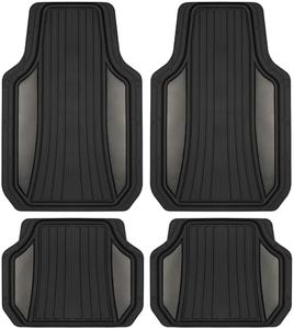 Motor Trend ChromeTech Car Floor Mats Full Set - Durable Rubber Floor Mats for Cars with Two Tone Accent, All Weather Interior Protection for Front and Rear with Non-Slip Backing, Gunmetal Chrome