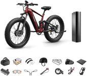 1600W Dual Motor Electric Bike for Adults+ Grade A Luxury Accessory Pack + Extra Battery, Full Suspension 26" Fat Tire E Bike, 28MPH 80Miles Range Mountain Electric Bicycle, 7 Speed, GoldenR-Red