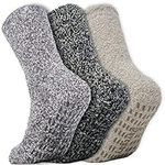 Daventry Ultra Thick Fuzzy Grip Socks (3 pk) - Black, Gray, Beige - Medium