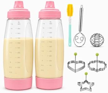 LITALAR 2 Pack Pancake Batter Dispenser Bottle Kit(2 Pack-Pink) | Pancakes Mixer with Shaker Ball Stainless Steel Whisk and Brush Pancake Mold,Squeeze Bottles for Cupcake Muffin Waffle Crepe