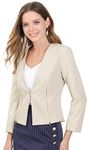 Allegra K Women's Work Office Collarless Zipper Short Coat Suit Cropped Blazer Jacket Beige X-Small