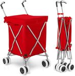 TANGZON 90L 8-Wheel Folding Shopping Trolley, Extra Large Lightweight Shopping Cart with Easy-Grip Handles, Steel Frame Push/Pull Utility Carts for Mobility (Red)