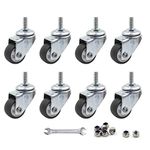 ZXHAO 8 Pcs 1" Caster Wheels Swivel Stem Casters for Small Tiny Shopping Cart Trolley Wheel, No Noise TPE M6 x 15mm Threaded Stem Caster, 141lb/64kg Load Capacity