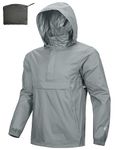 Outdoor Ventures Rain Jacket for Men Waterproof Pullover Lightweight Hooded Windbreaker Outdoor Raincoat Packaway Breathable Windproof Shell Jacket for Travelling, Camping, Running, Hiking Grey L