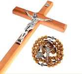 GFRGFH Crucifix Wall Cross, Handmade Catholic Cross and Wooden Crucifix Pectoral Pendant, Jesus Christ Wall Hanging Cross for Home Decor, 8inch, Oak Brown, 9 × 6 × 0.73 inch