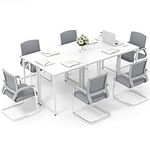 Giantex 13 FT Small Conference Table, 4 PCS 40" x 19.5" Rectangular Meeting Table with Heavy-Duty Metal Frame, Modern Simple Office Computer Desk, Space Saving Design Desk for 6 People, White