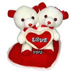 DIKANG Cute Joint Couple Teddy Bear with Heart for Valentine's Day Gift | Valentine Gift for Boyfriend/Girlfriend/Husband/Wife - 30cm (Off- White & Red)