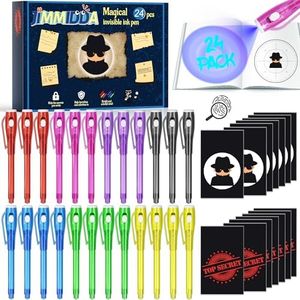 JIMMIDDA Invisible Ink Pen Spy Game for Kids, Party Favors Toys for Girls Boys, Magic Markers for Boys Girls Fun Outdoor Toys, Birthday for 6-13 Year Old Girls Boys (24PCS+Black Notebooks)