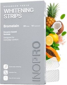 InoPro Natural Teeth Whitening Strips Kit 14 Treatments - Sensitive Teeth Whitener, Peroxide Free with Papain, Bromelain, Coconut Oil, White Strips for Teeth Whitening (28 Strips)