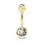 Forbidden Body Jewelry Gold IP Plated Surgical Steel Double Jeweled Clear Crystal Petite Belly Button Ring, Stainless Steel