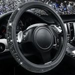 CAR PASS Bling Diamond Leather Steering Wheel Cover, With Bling Sparkly Crystal Glitter Rhinestones Universal Fit 14"1/2-15" Car Wheel Protector for Women Girl Fit Suvs,Vans,Sedans,Cars,Trucks, Black