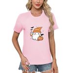 ALAPUSA Halloween Shirts for Women – Pumpkin Skeleton Graphic Tee Short Sleeve Witch T-Shirt Top Pink S