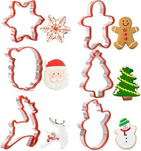 Cortadores galletas navidad niños | Bordes silicona y acero inoxidable | Motivos: Papá Noel, copo nieve, árbol, hombre jengibre, reno | ¡Ideales para repostería navideña