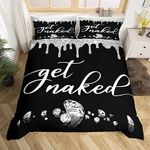 Get Naked Bedding Set Full Size Silver Grey Black Glitter Duvet Cover for Kids Boys Girls Teens Bedroom Decor Luxury Shining Diamond Comforter Cover Set Women Men Funny Quotes Modern Bedspread Cover