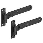 Merriway BH06853 (2 Pcs) Gate Hinges Heavy Duty Hook and Band Cranked Necked Black 400mm (16 Inch) - Pack of 2 Pieces