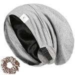 Candibella Satin Silk Bonnet for Hair, Adjustable Slouchy Beanie Cap for Men & Women, Satin Bonnet for Curly Hair, Silky Satin Lined Silk Hair Cap for Sleeping, Hair Cover Cap (Light Grey)