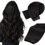 MAXITA Weft Hair Extensions Real Human Hair Remy Hair Natural Black Sew in Hair Extensions 16 Inch 100g Weft Real Human Hair Double Weft Soft Straight Human Hair Wefts