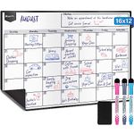 Magnetic Dry Erase Whiteboard Calendar for Fridge (16 x 12”), Refrigerator White Board Sheet w/ 3 Colourful Markers & Eraser, Monthly Meal Planner & Organiser for Family by Yes4Quality