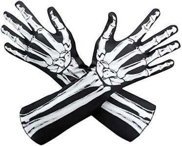 AXBXCX Skeleton Full Finger Wrist Bone Gloves Halloween Long Arm Length Dance Gloves, Black