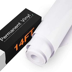 HTVRONT White Permanent Vinyl, White Vinyl for Cricut - 12" x 14 FT White Adhesive Vinyl Roll for Cricut, Silhouette, Cameo Cutters, Signs, Scrapbooking, Craft, Die Cutters (Glossy White)
