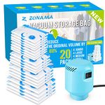 Z ZONAMA,Vacuum Storage Bags with Electric Air Pump, 20 Pack (4 Jumbo, 4 Large, 4 Medium, 4 Small, 4 Roll Up Bags) Space Saver Bag for Clothes, Mattress, Blanket, Duvets, Pillows, Comforters,Travel,