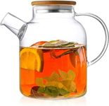 KHOLAD Glass Teapot with Removable Filter Spout and Bamboo Lid, Stovetop Safe Tea Pot,Clear Glass Tea Pot for Loose Leaf, Blooming Tea (1500ML)