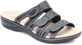 Clarks womens Leisa Cacti Flat Sandals, Black Leather, 8 Wide US