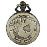 JewelryWe Steampunk Antique Royal Flush Poker Cards Pocket Watch with 31.5" Chain for Women Men