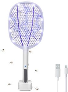 Phosooy Electric Fly Swatter Rackets, 2-in-1 Handhold Bug Zapper with 3000V High Voltage, Plug-in Mosquito Killer Insect Light Trap with 3 Layer Safety Mesh Portable for Indoor Outdoor Use (1)