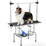 Unovivy Dog/Pet Grooming Table Foldable Height Adjustable - 36-inch Portable Dog Grooming Table with Arm Noose & Mesh Tray, Maximum Capacity Up to 300lbs (Dark Black)