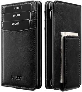 VULKIT Bifold Slim Wallet for Men RFID Blocking, Leather Front Pocket Wallet Holds 11 Cards with Magnetic Money Clip, Magnetic Closure, Black