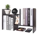 PowerKing Wood Desktop Organizer, Adjustable Desktop Bookshelf Display Shelf Rack for Home Office Desktop Storage Supplies Organization (Black)