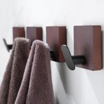 DELITON Towel Hooks/Wood Wall Hooks - Heavy Duty Coat Hooks for Hanging Robes Clothes Bag Wall Mounted Solid Bathroom Farmhouse Brown 4 Packs