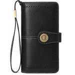 SENDEFN Wallets for Women Genuine Leather Credit Card Holder with RFID Blocking Large Capacity Wristlet, 2-Natural-Black, Compact