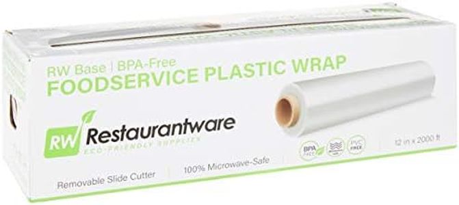 Restaurantware Base 12 Inch x 2000 Feet Cling Wrap, 1 Roll Microwave-Safe Cling Film - with Removable Slide-Cutter, BPA-Free, Clear Plastic Food Wrapping Film, Securely Seal & Keep Food Fresh