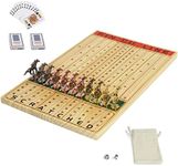 Jyquorp Horse Race Board Game Racing Game Thickened Solid Wood with 11 Luxurious Durable Classic Metal Horses with 4 Dice and 2 Boxes of Cards Horse Racing Game (Log Color, Rectangle)