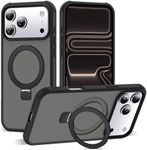 SKYLMW Compatible with iPhone 17 Pro Max Case with Invisible Magnetic O-Ring Stand Military-Grade Translucent Case for iPhone 17 ProMax 6.9" [Compatible with Mag-Safe][Great Grip Feeling], Black