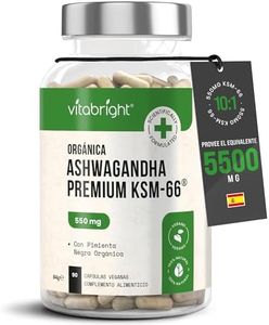 Ashwagandha KSM-66 Orgánica 5500mg, 90 Ashwagandha Capsulas, Extracto Ashwagandha En Polvo 10:1 Concentrado, 5% de Withanólidos, Ashwaganda Cápsulas Estado Puro, VitaBright Organic Ashwagandha