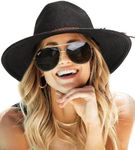 FURTALK Sun Hats for Women Summer Wide Brim UV UPF 50+ Panama Fedora Foldable Packable Straw Beach Hat Black