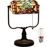 Uziqueif Bankers Lamp, Tiffany Style Lamp, Vintage Table Lamp For Desks, Stained Glass Lamp With Pull Chain Switch, for Home Office Bedroom Study Lamps, Nightstand Bedside Light,B