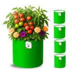 ORGANIC BAZAR 12x12 Grow Bags for Terrace Garden, Premium HDPE 260 GSM Green Planters for Vegetables, Flowers, and Indoor Outdoor Plants (Pack of 5)