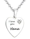 I Love You Nana Heart Necklace Pendant & Chain 925 Sterling Silver Birthday Gift for Girls Women Family Wife Mum Christmas